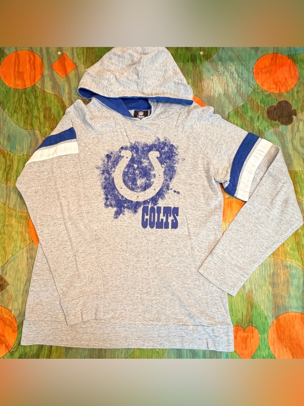 Indianapolis Colts Womens Large Long Sleeve Hoodie NFL Team Apparel Gray Blue Co